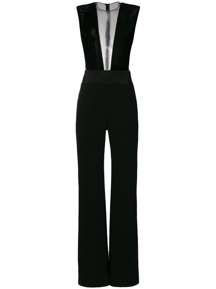 Galvan Tulle Plunge Jumpsuit - Black
