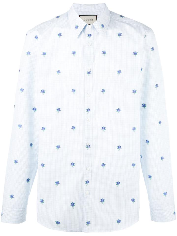 Gucci Floral Embroidered Shirt, Men's, Size: 41, White, Cotton