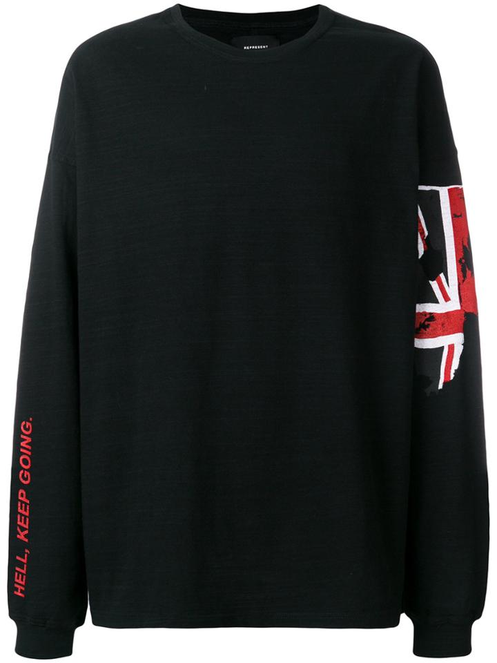 Represent Distressed Flag Print Sweatshirt - Black