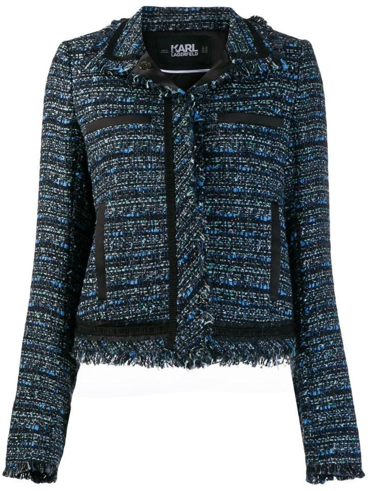 Karl Lagerfeld Cropped Tweed Jacket - Blue