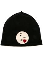 Le Chapeau Emoji Motif Beanie, Women's, Black, Wool
