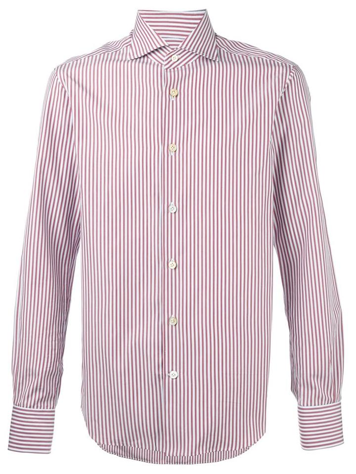 Kiton Striped Shirt, Men's, Size: 39, Red, Cotton