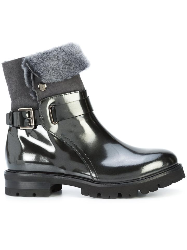 Agl Fur Trim Buckle Boots - Black