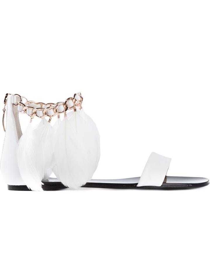 Anna Baiguera Feather Ankle Strap Sandals, Women's, Size: 37, White, Leather/metal Other