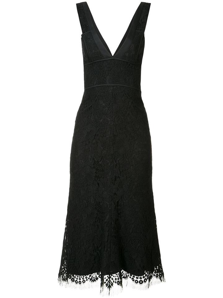 Victoria Beckham V-neck Lace Dress, Women's, Size: 12, Black, Cotton/polyamide/silk/wool