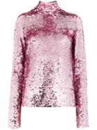 Msgm Sequin Embellished High Neck Top - Pink & Purple