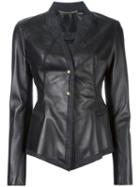 Philipp Plein V-neck Jacket, Women's, Size: Medium, Black, Lamb Skin/virgin Wool/polyamide/polyester