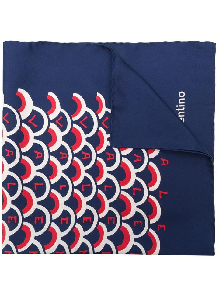 Valentino Scalloped Logo Print Scarf - Blue