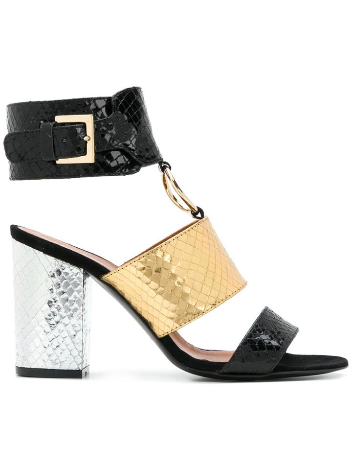 Via Roma 15 Snakeskin-effect Ring Detail Sandals - Black