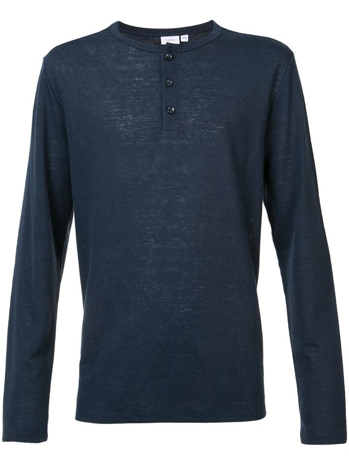 Onia - Miles Henley - Men - Linen/flax/polyester - L, Blue, Linen/flax/polyester