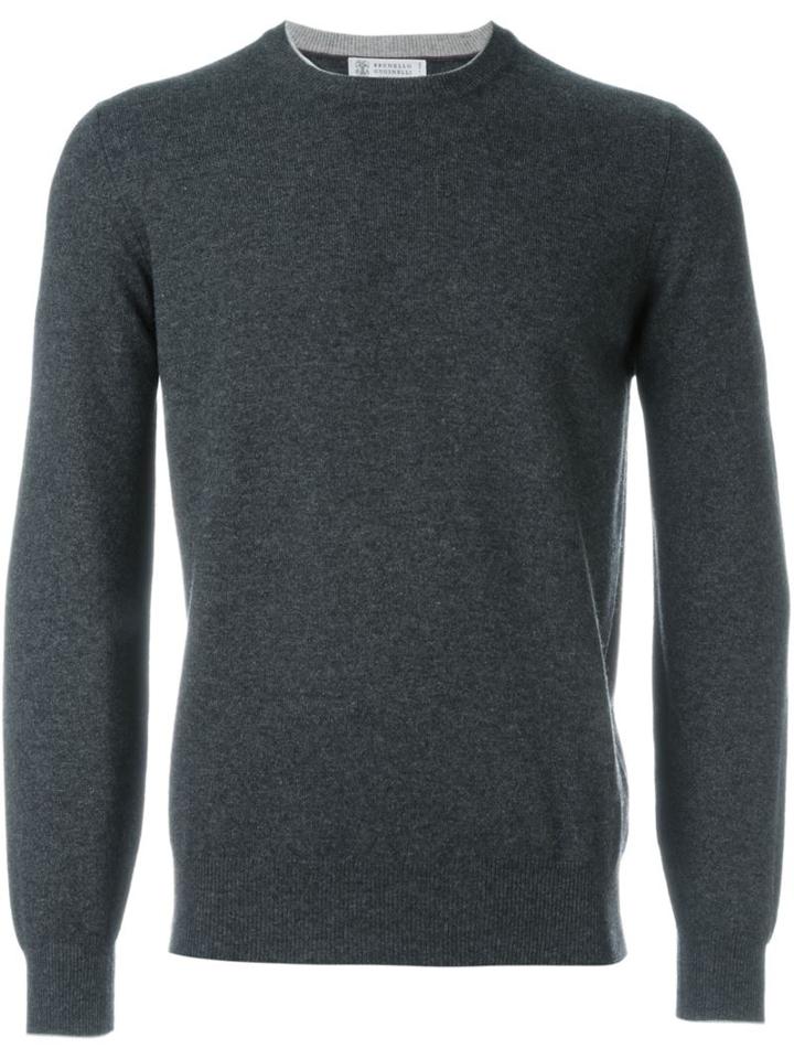 Brunello Cucinelli Crew Neck Jumper, Men's, Size: 56, Grey, Silk/cashmere/virgin Wool
