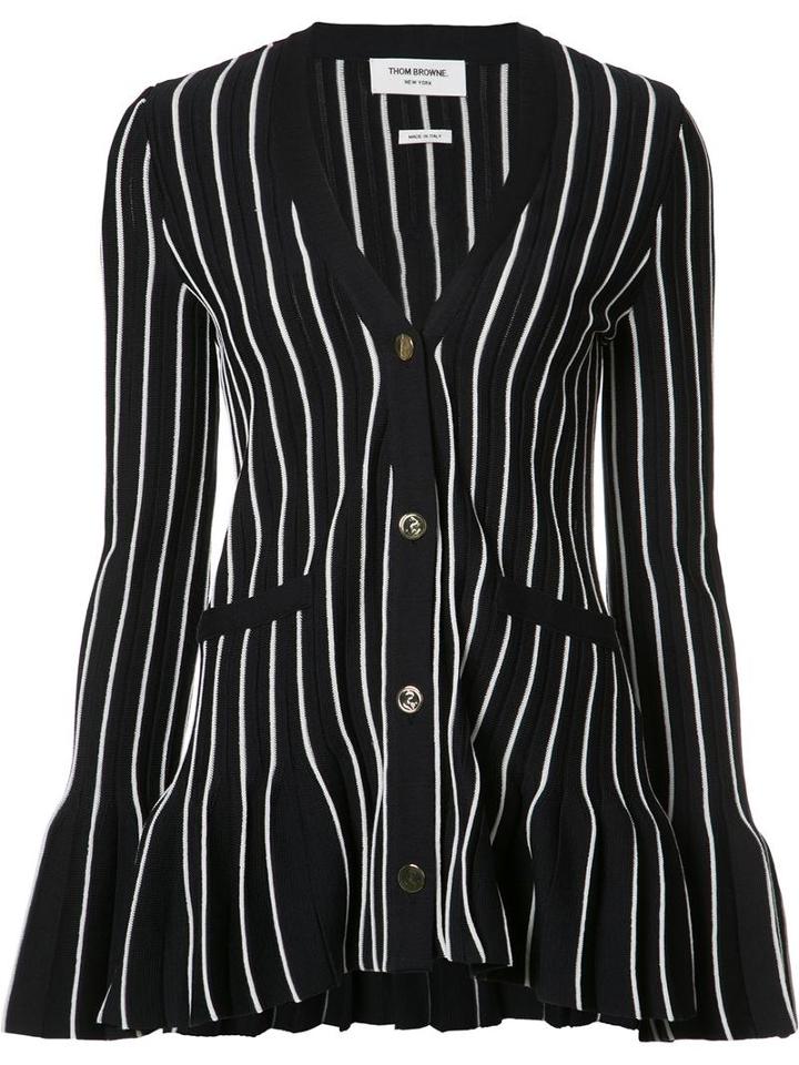 Thom Browne Flared Striped Cardigan, Women's, Size: 38, Blue, Cotton