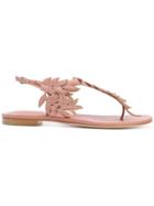 Unützer Leaf Motif Flat Sandals - Pink & Purple