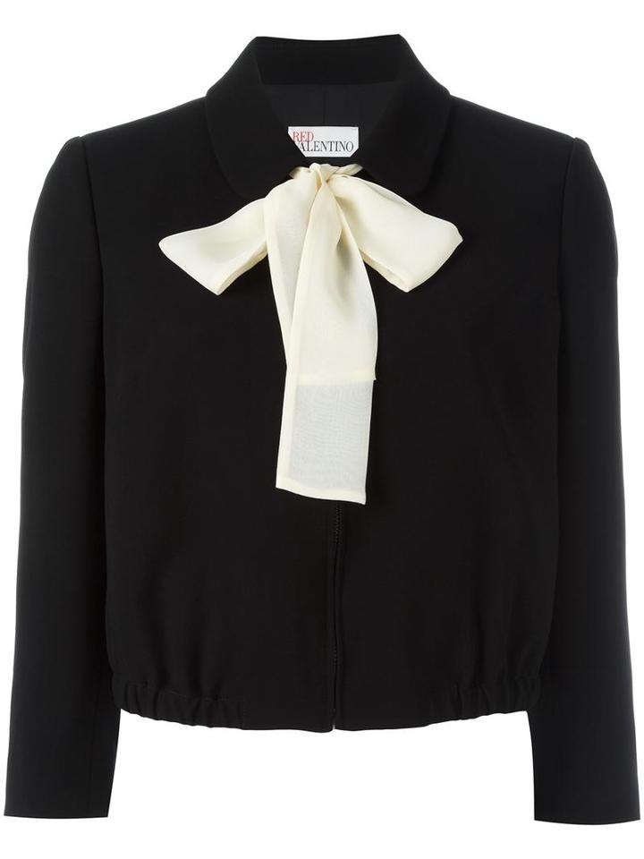 Red Valentino - Pussy Bow Cropped Jacket - Women - Polyester/acetate - 42, Black, Polyester/acetate