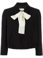 Red Valentino - Pussy Bow Cropped Jacket - Women - Polyester/acetate - 42, Black, Polyester/acetate
