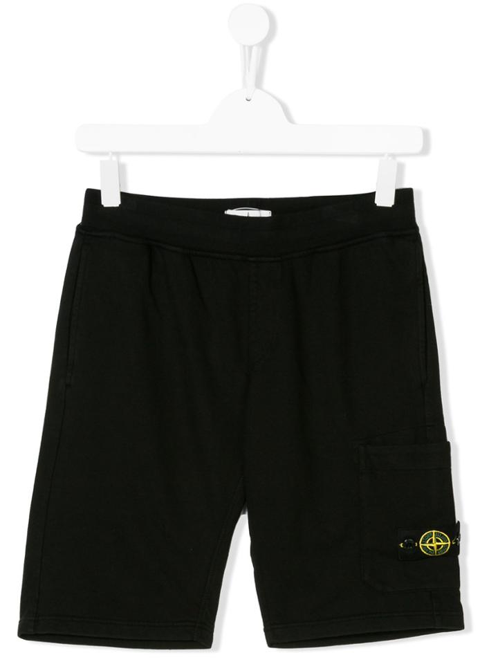 Stone Island Junior Logo Patch Casual Shorts - Black