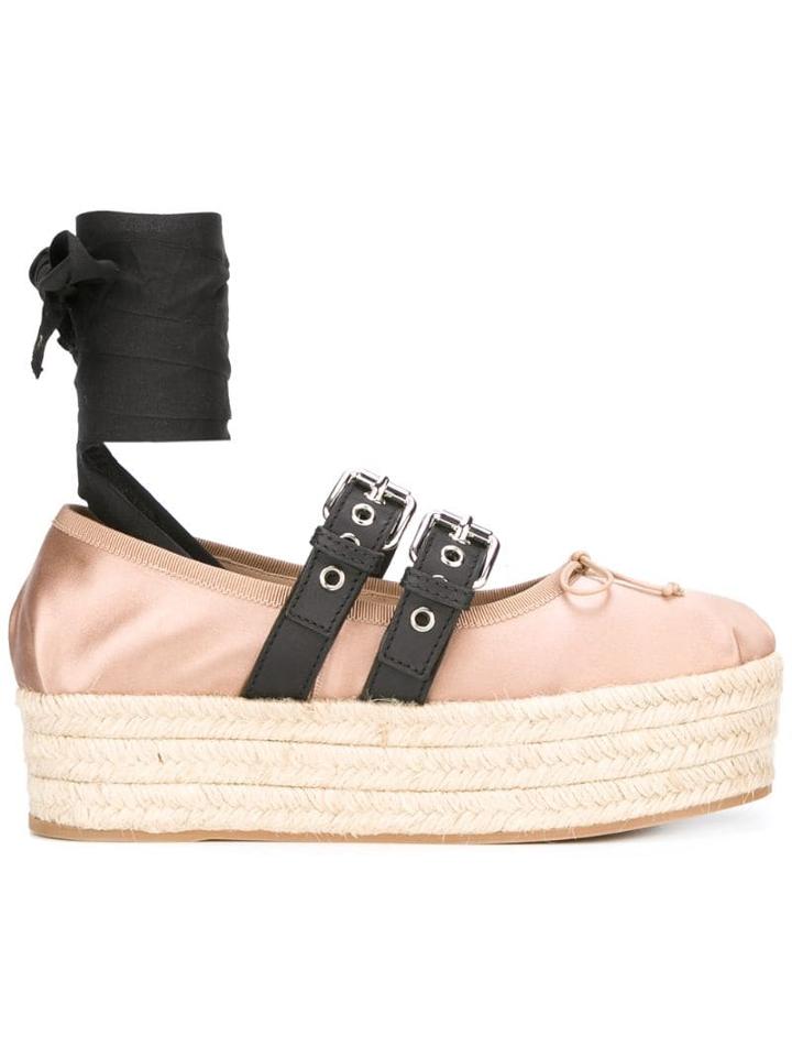 Miu Miu Platform Buckled Espadrilles - Pink