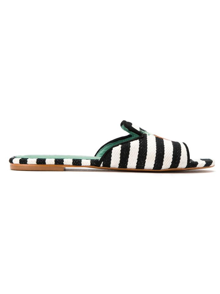 Blue Bird Shoes Leather And Cotton Abacaxi Slides - Black
