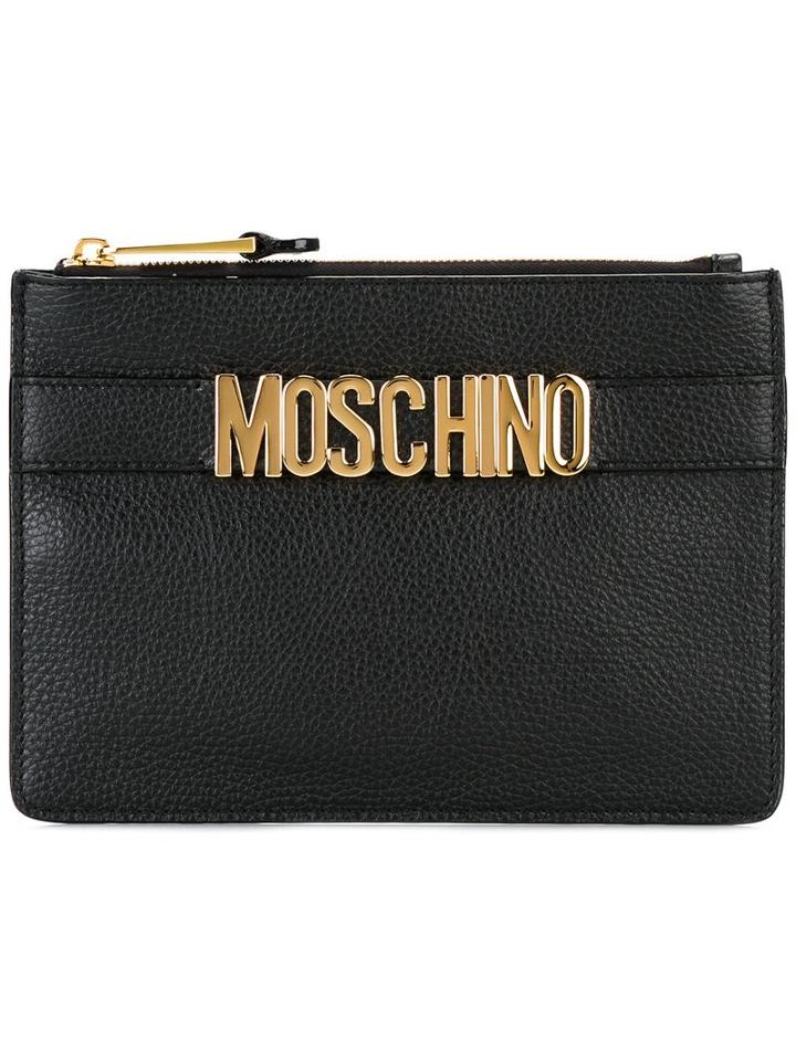 Moschino Logo Strap Clutch, Women's, Black, Calf Leather