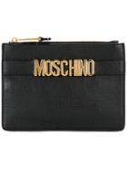 Moschino Logo Strap Clutch, Women's, Black, Calf Leather
