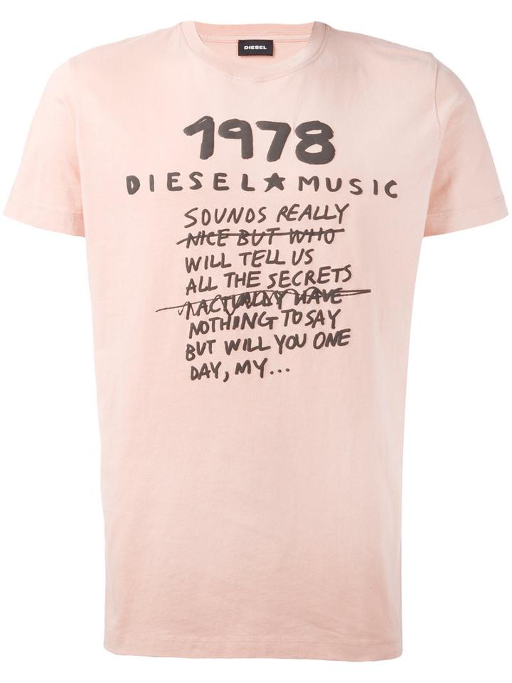 Diesel Printed Slogan T-shirt, Men's, Size: Small, Pink/purple, Cotton