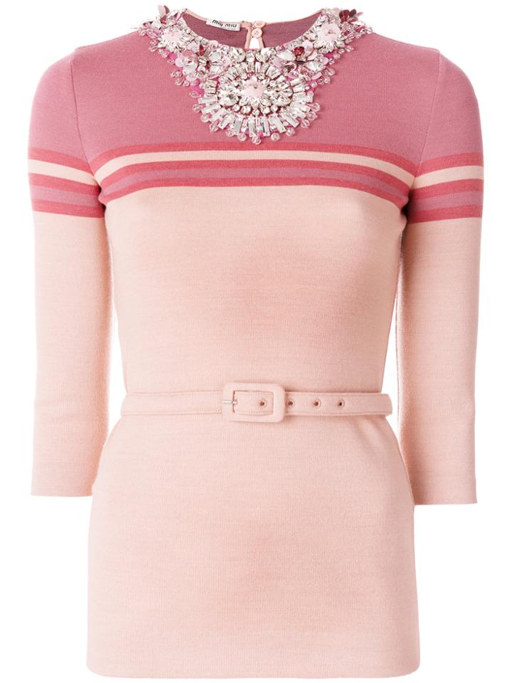 Miu Miu Embellished Colar Sweater - Pink & Purple
