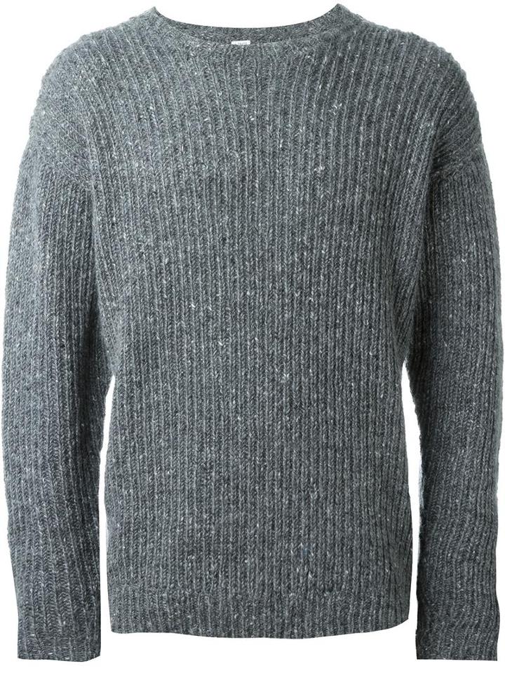 E. Tautz Crew Neck Jumper, Men's, Size: Large, Grey, Mohair/wool