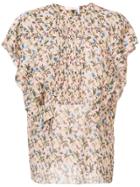 Chloé Floral High Low Pintuck Blouse - Nude & Neutrals