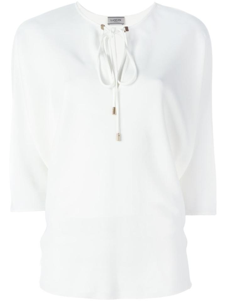 Lanvin Drawstring Keyhole Blouse, Women's, Size: 42, White, Viscose/spandex/elastane