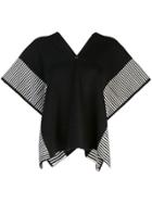 Voz Stripe Edge Knit Poncho - Black