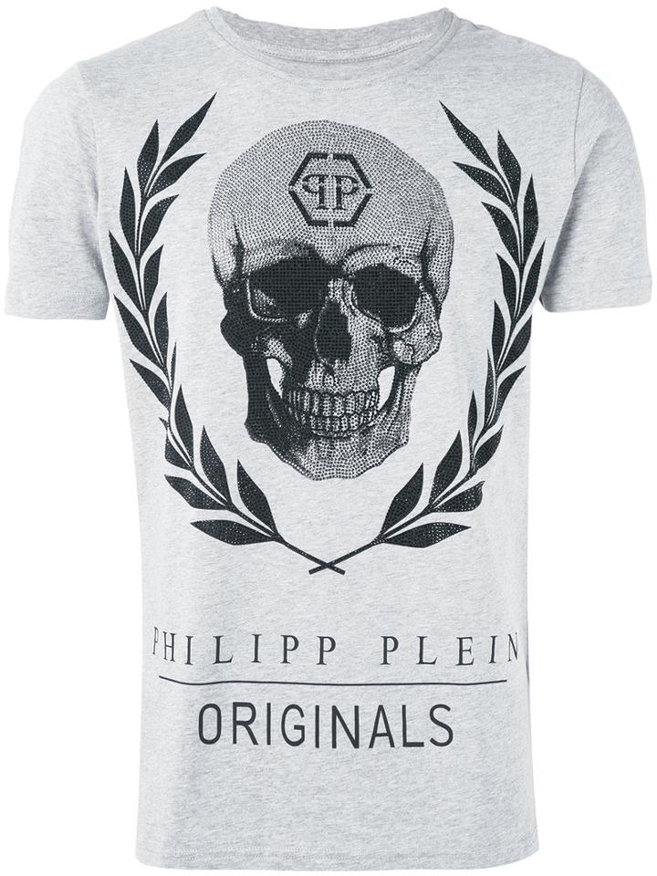Skull Print T-shirt - Men - Cotton - S, Grey, Cotton, Philipp Plein