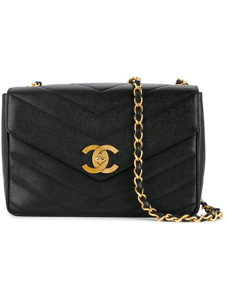 Chanel Vintage V-stitch Maxi Chain Shoulder Bag - Black