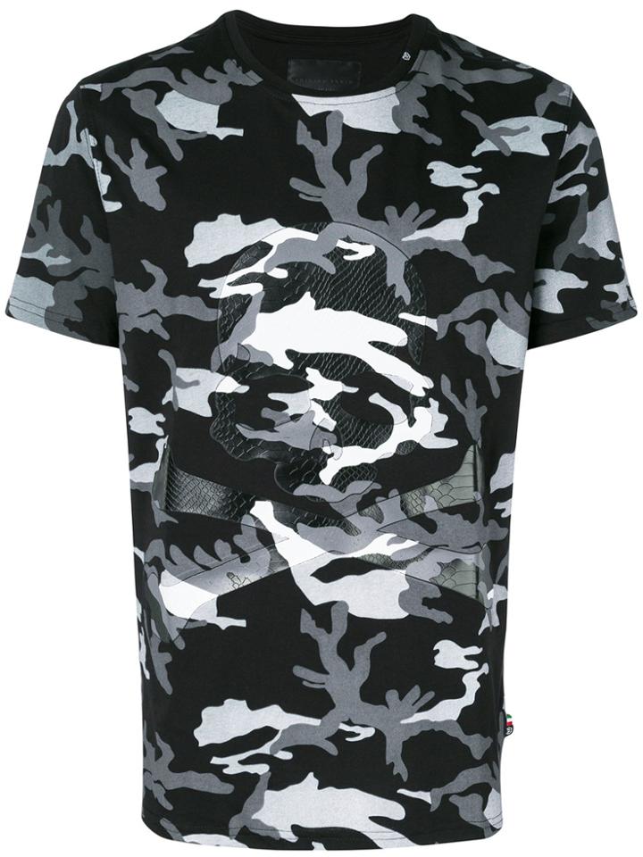 Philipp Plein Camouflage Skull Print T-shirt - Black