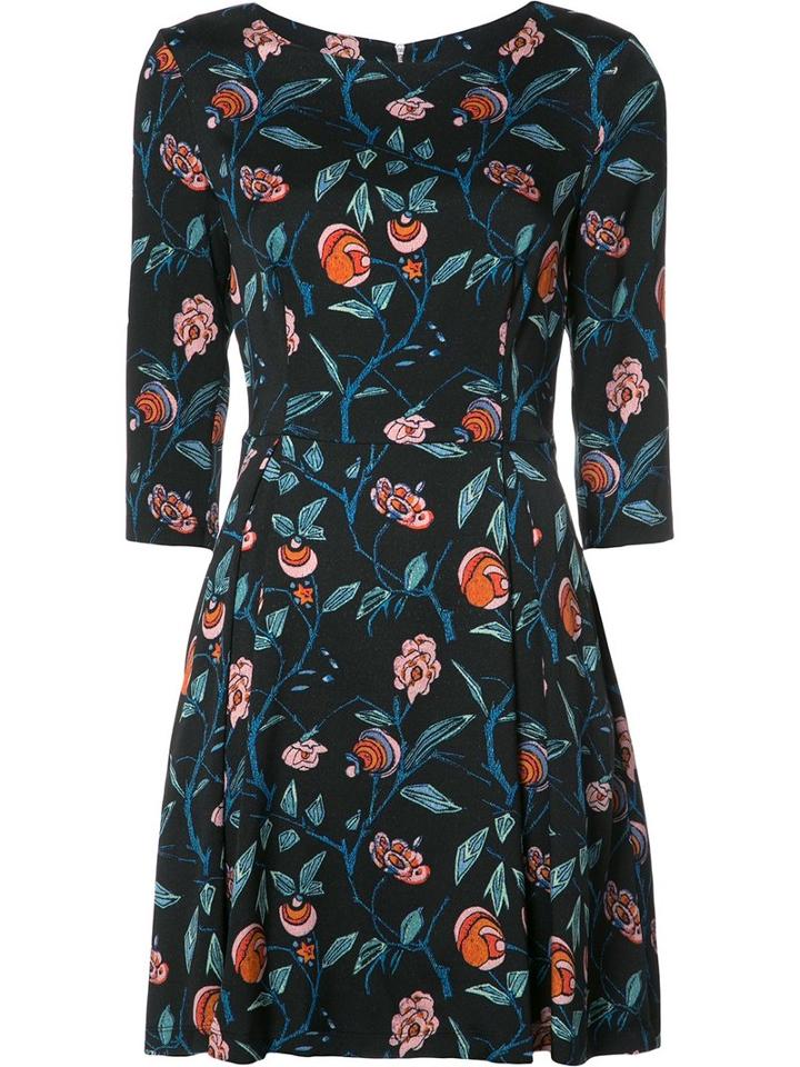 Suno Floral Print Flared Dress, Women's, Size: 2, Black, Silk/spandex/elastane