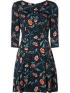 Suno Floral Print Flared Dress, Women's, Size: 2, Black, Silk/spandex/elastane