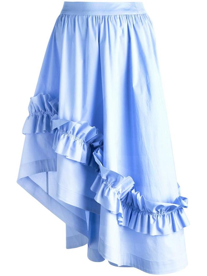Cédric Charlier Gathered Waist Ruffled Skirt, Women's, Size: 44, Blue, Cotton/other Fibers