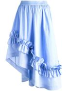 Cédric Charlier Gathered Waist Ruffled Skirt, Women's, Size: 44, Blue, Cotton/other Fibers