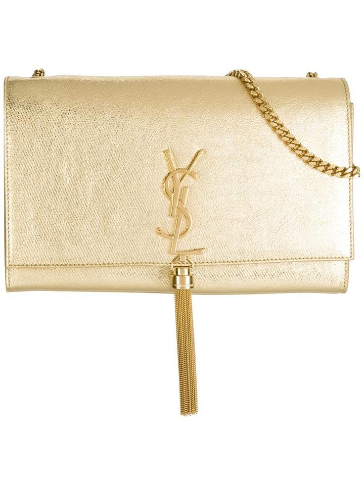 Saint Laurent Medium 'kate Monogram' Tassel Satchel, Women's, Grey