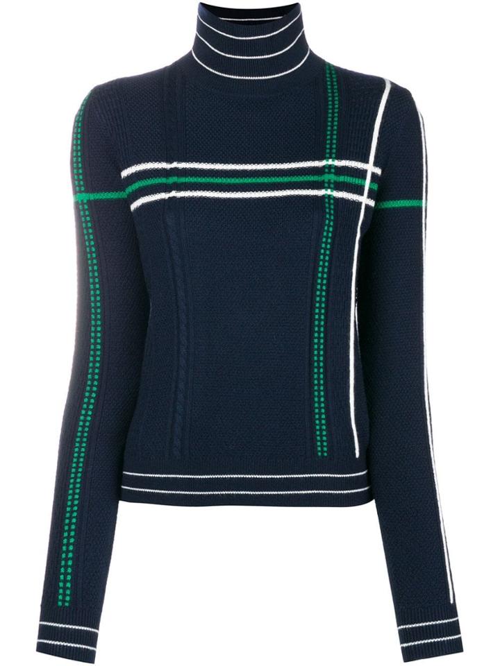 Carven Striped High Neck Knit Sweater - Blue