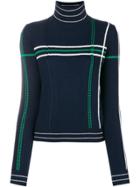 Carven Striped High Neck Knit Sweater - Blue