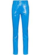 Pushbutton Vinyl High-waist Trousers - Blue