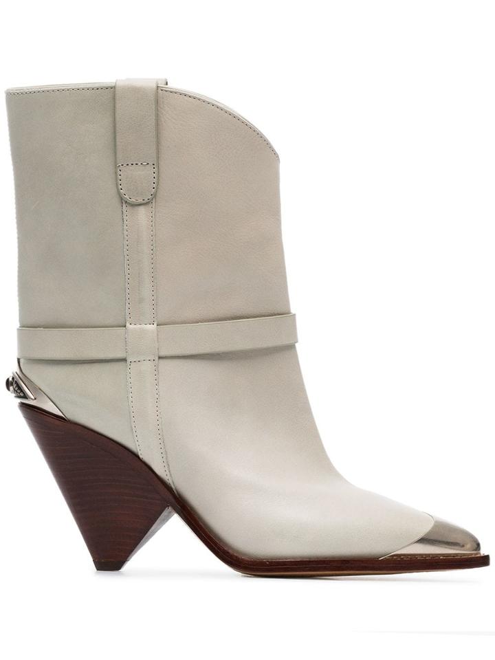 Isabel Marant Chalk Lamsy 90 Leather Ankle Boots - White