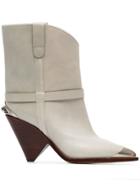 Isabel Marant Chalk Lamsy 90 Leather Ankle Boots - White