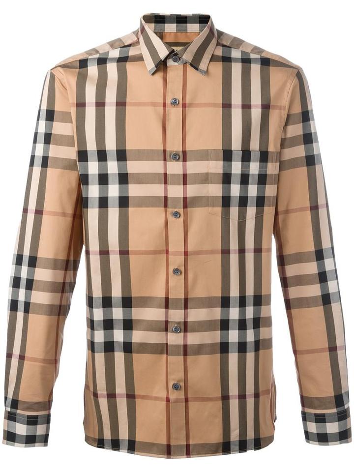 Burberry Checked Shirt, Men's, Size: Medium, Brown, Cotton/polyamide/spandex/elastane