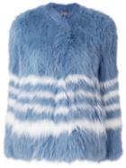 Yves Salomon Fox Fur Stripe Coat - Blue