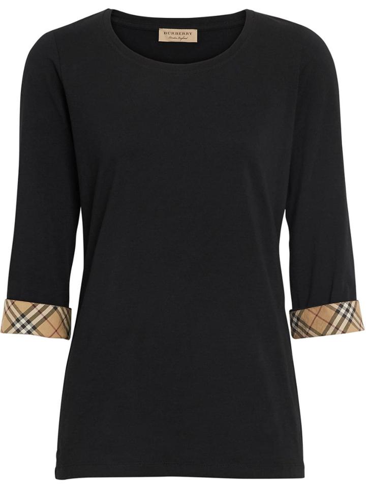 Burberry Check Detail Stretch Cotton Top - Black