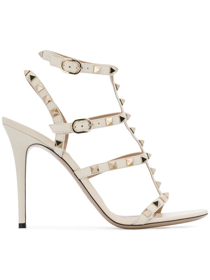 Valentino Rockstud Embellished Strappy Heels - Nude & Neutrals