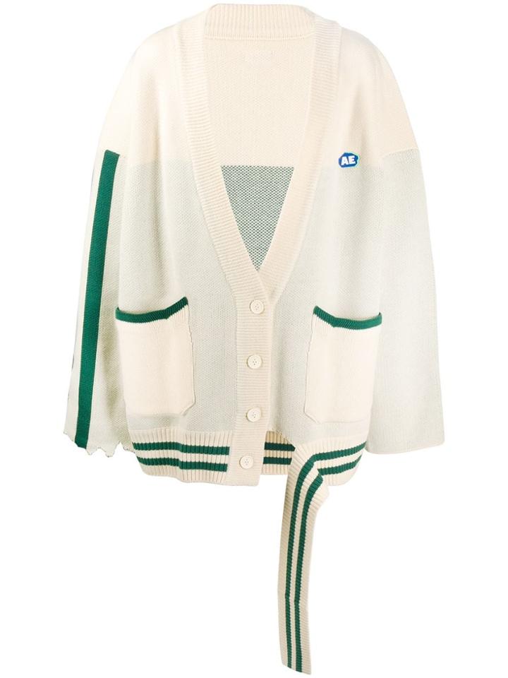 Ader Error Distressed Boxy Fit Cardigan - White