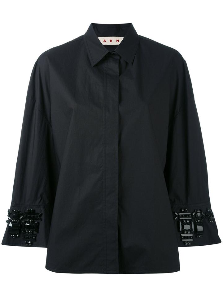 Marni - Faux Jewel Embellished Shirt - Women - Cotton/brass - 40, Black, Cotton/brass