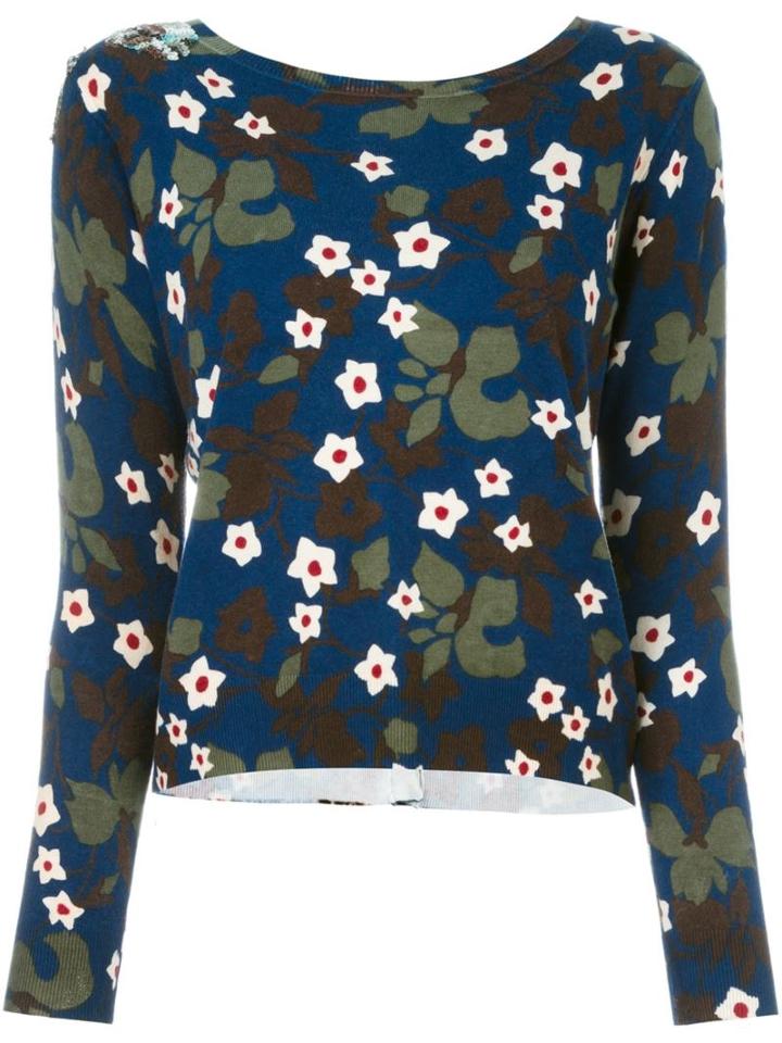 Twin-set Floral Jumper, Women's, Size: Xl, Blue, Viscose/polyamide